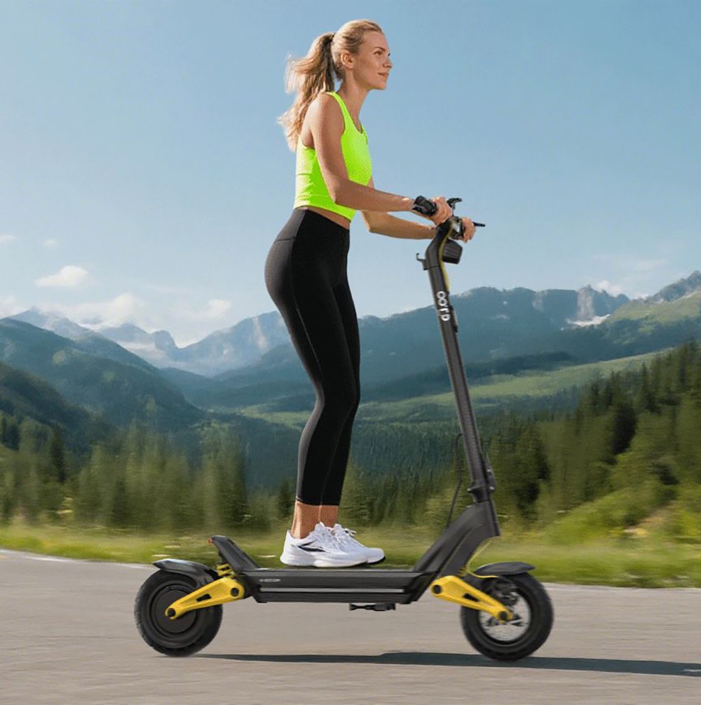 Składana hulajnoga elektryczna OOTD S10, 10-calowe opony, silnik 1400 W, maksymalna prędkość 25 km/h, akumulator 48 V 20 Ah, zasięg od 60 do 70 km, maksymalne obciążenie 120 kg, hamulec tarczowy, amortyzacja, IPX4, APP - żółty