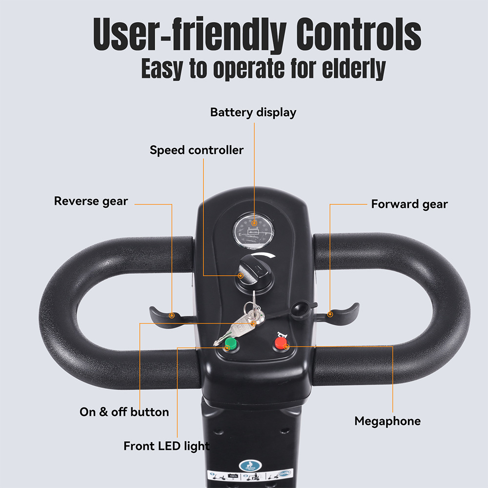 Unificare Lucas Pro Four Wheel Scooter, 180W Motor, 24V 12Ah Battery, 8 Inch Tires, 6km/h Max Speed, 20km Range, Magnetic Brake, 190kg Max Load - Black