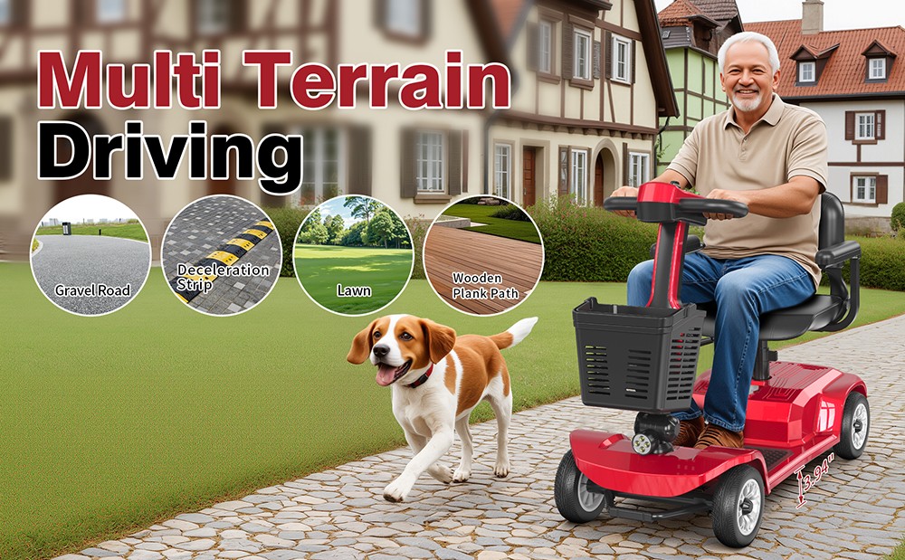 Hulajnoga czterokołowa Unificare Lucas Pro, silnik 180 W, akumulator 24 V 12 Ah, opony 8 cali, maksymalna prędkość 6 km/h, zasięg 20 km, hamulec magnetyczny, maksymalne obciążenie 190 kg - czerwona