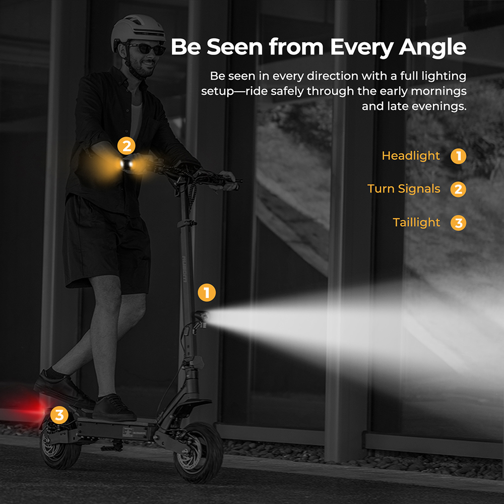 Ausom L1 electric scooter, 500 W motor, 48 V 15.6 Ah battery, 10 inch tires, maximum speed 20 km/h, range 70 km, disc brakes, swing arm suspension, NFC unlocking and passcode
