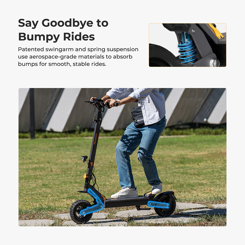Ausom L1 electric scooter, 500 W motor, 48 V 15.6 Ah battery, 10 inch tires, maximum speed 20 km/h, range 70 km, disc brakes, swing arm suspension, NFC unlocking and passcode