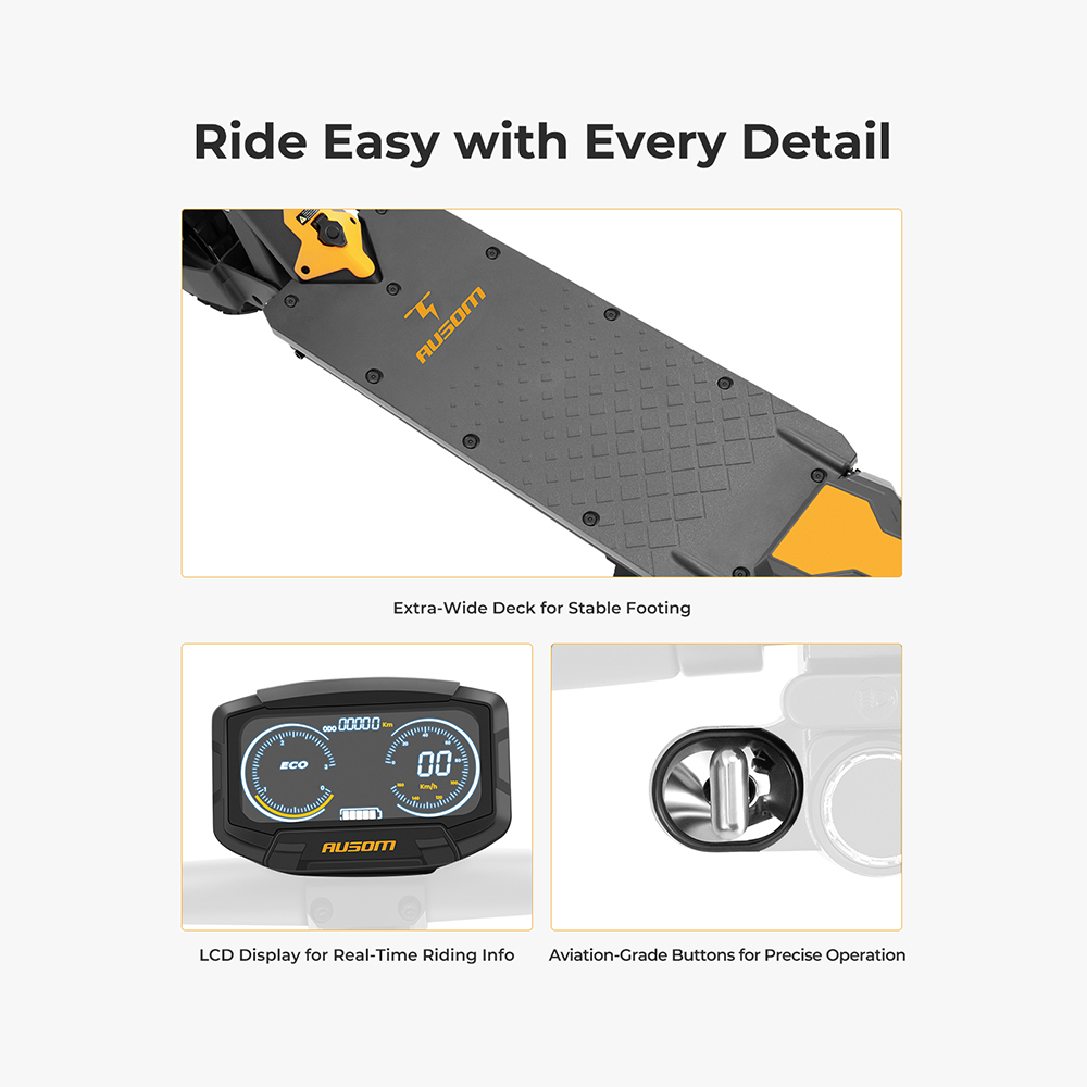 Ausom L1 electric scooter, 500 W motor, 48 V 15.6 Ah battery, 10 inch tires, maximum speed 20 km/h, range 70 km, disc brakes, swing arm suspension, NFC unlocking and passcode