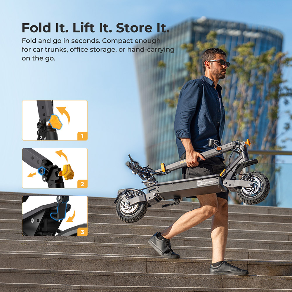 Ausom L1 electric scooter, 500 W motor, 48 V 15.6 Ah battery, 10 inch tires, maximum speed 20 km/h, range 70 km, disc brakes, swing arm suspension, NFC unlocking and passcode