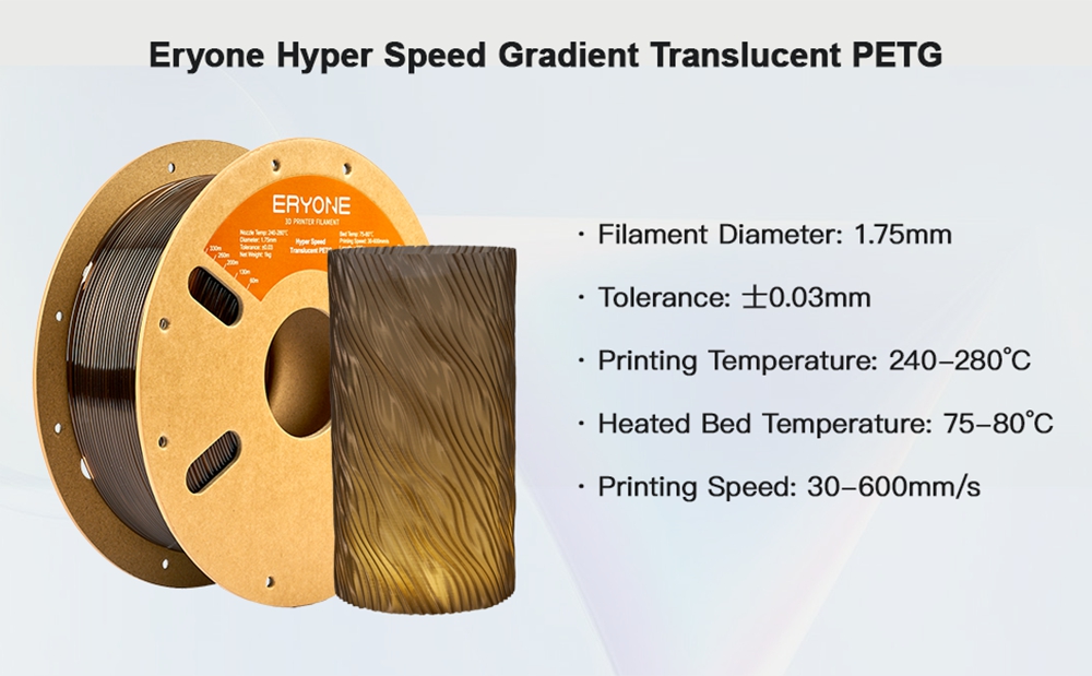 ERYONE höghastighetsgenomskinlig PETG filament, 1 kg - Himmelsblå