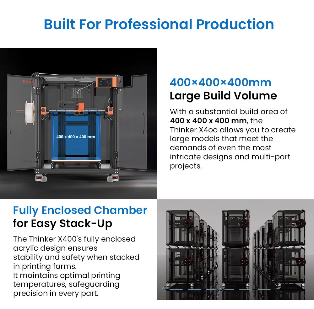 3D tiskárna ERYONE ThinkerX400 FDM, přesnost tisku 0,1–0,3 mm, vysoká rychlost 500 mm/s, automatické vyrovnávání 25bodové mřížky – zástrčka EU