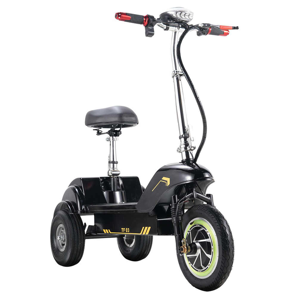 Scooter elettrico TWOFISH TF03 con sedile rimovibile, motore da 350 W, batteria da 48 V 15 Ah, pneumatici anteriori da 12" e posteriori da 10", velocità massima 30 km/h, autonomia 30 km, freni a disco, ammortizzatore anteriore