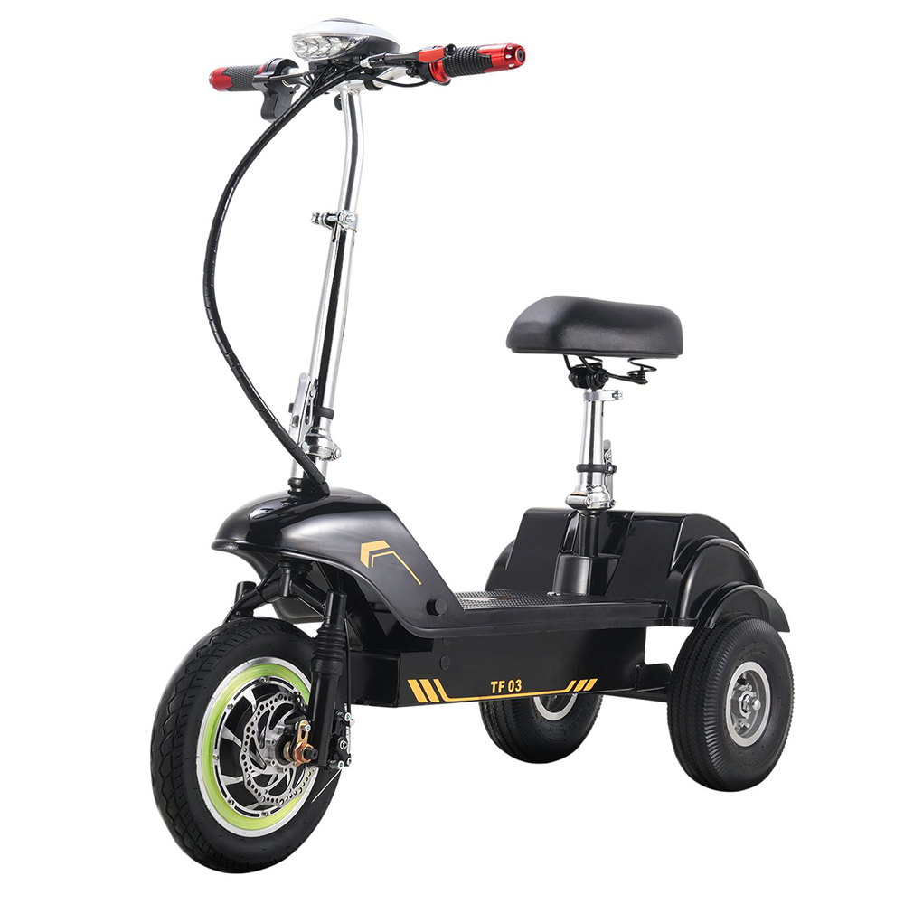 Scooter elettrico TWOFISH TF03 con sedile rimovibile, motore da 350 W, batteria da 48 V 15 Ah, pneumatici anteriori da 12" e posteriori da 10", velocità massima 30 km/h, autonomia 30 km, freni a disco, ammortizzatore anteriore