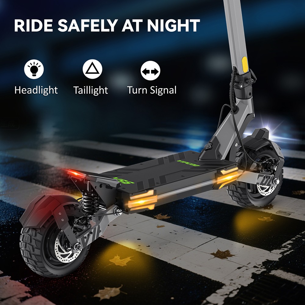 Patinete eléctrico Vipcoo VS6, motor de 1000 W, batería de 48 V 18,2 Ah, neumáticos de 10 pulgadas, velocidad máxima 25 km/h, autonomía 55 km, frenos de disco mecánicos delanteros y traseros, amortiguación de muelles delanteros y traseros, pantalla LED inteligente, desbloqueo NFC