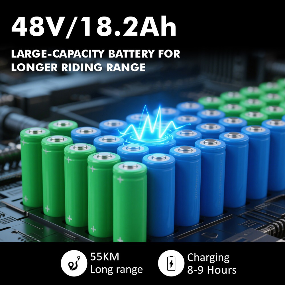 Patinete eléctrico Vipcoo VS6, motor de 1000 W, batería de 48 V 18,2 Ah, neumáticos de 10 pulgadas, velocidad máxima 25 km/h, autonomía 55 km, frenos de disco mecánicos delanteros y traseros, amortiguación de muelles delanteros y traseros, pantalla LED inteligente, desbloqueo NFC