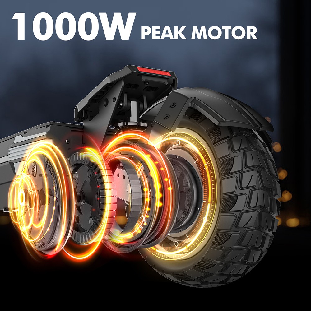 Patinete eléctrico Vipcoo VS6, motor de 1000 W, batería de 48 V 18,2 Ah, neumáticos de 10 pulgadas, velocidad máxima 25 km/h, autonomía 55 km, frenos de disco mecánicos delanteros y traseros, amortiguación de muelles delanteros y traseros, pantalla LED inteligente, desbloqueo NFC