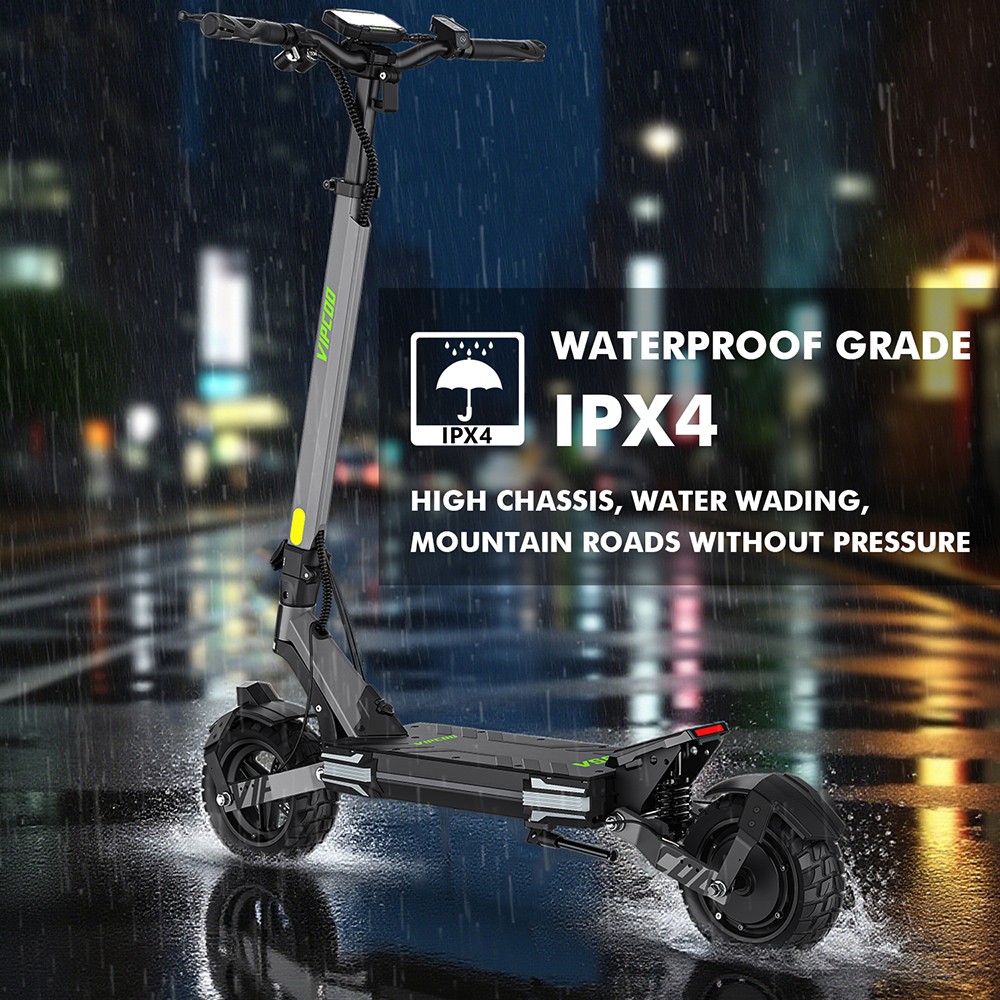 Patinete eléctrico Vipcoo VS6, motor de 1000 W, batería de 48 V 18,2 Ah, neumáticos de 10 pulgadas, velocidad máxima 25 km/h, autonomía 55 km, frenos de disco mecánicos delanteros y traseros, amortiguación de muelles delanteros y traseros, pantalla LED inteligente, desbloqueo NFC