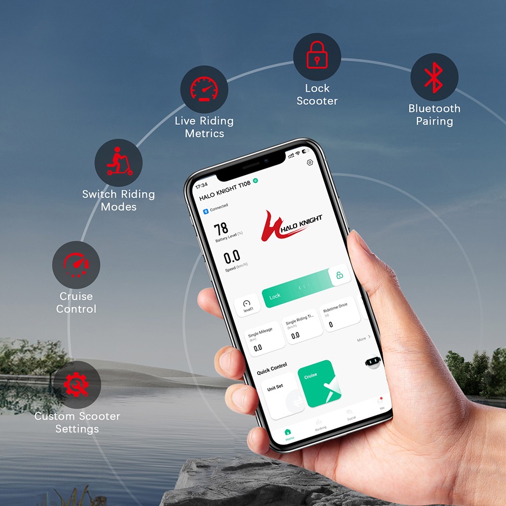 Elektrická koloběžka Halo Knight T108, 10" silniční pneumatika, 1000W duální motor, maximální rychlost 65 km/h, baterie 52 V 28,8 Ah, maximální dojezd 60 km, maximální zatížení 150 kg, hydraulická brzda, IPX4 Vodotěsný - černý