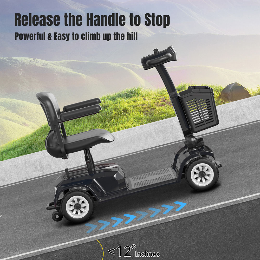 Unificare Lucas Pro Four Wheel Scooter, 180W Motor, 24V 12Ah Battery, 8 Inch Tires, 6km/h Max Speed, 20km Range, Magnetic Brake, 190kg Max Load - Black