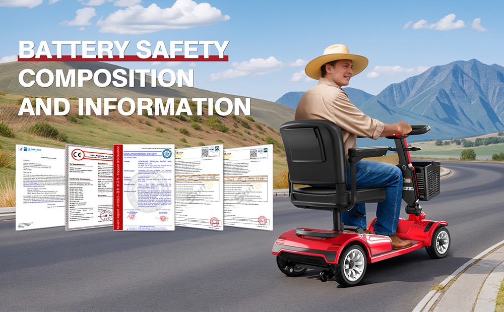 Unificare Mate Four-Wheel Scooter for Seniors, 250W Motor, 24V 20Ah Battery, 8 Inch Front & 9 Inch Rear Tires, Max Speed ​​7.8km/h, Range 35km, Magnetic Brake, Max Load 190kg - Red