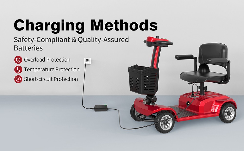 Hulajnoga czterokołowa Unificare Lucas Pro, silnik 180 W, akumulator 24 V 12 Ah, opony 8 cali, maksymalna prędkość 6 km/h, zasięg 20 km, hamulec magnetyczny, maksymalne obciążenie 190 kg - czerwona