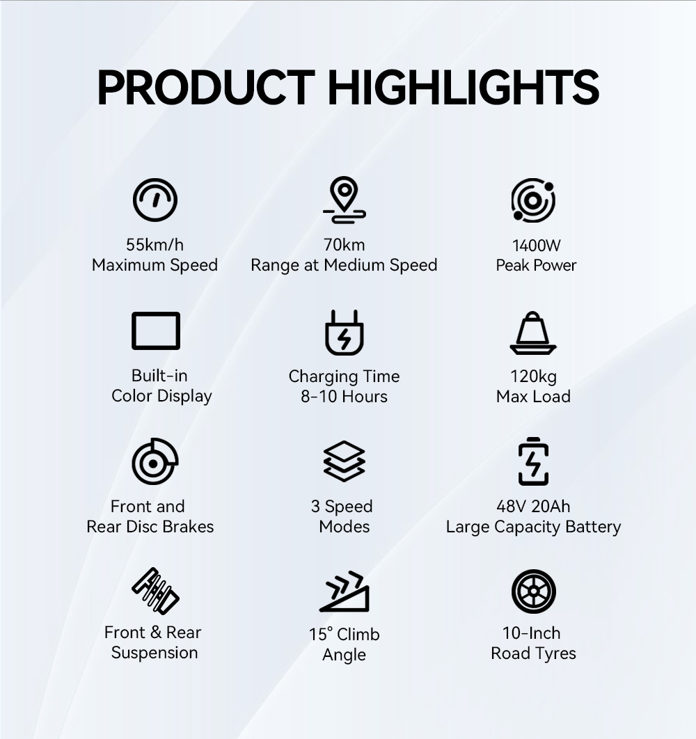 Składana hulajnoga elektryczna OOTD S10, 10-calowe opony, silnik 1400 W, maksymalna prędkość 25 km/h, akumulator 48 V 20 Ah, zasięg od 60 do 70 km, maksymalne obciążenie 120 kg, hamulec tarczowy, amortyzacja, IPX4, APP - żółty