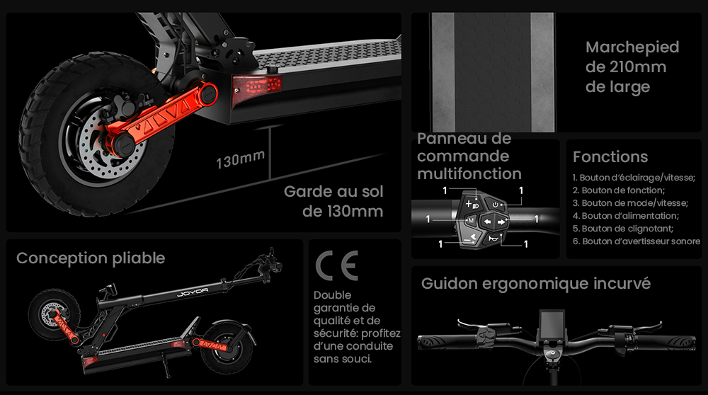 Joyor S10-S-Z elektrisk skoter, 10 tum terrängdäck, 60V 18Ah batteri, 1000W*2 Dubbelmotor, 70-85KM Räckvidd, 120KG belastning, Dubbla hydrauliska skivbromsar, Stötdämpare, Blinkers-Svart -Svart