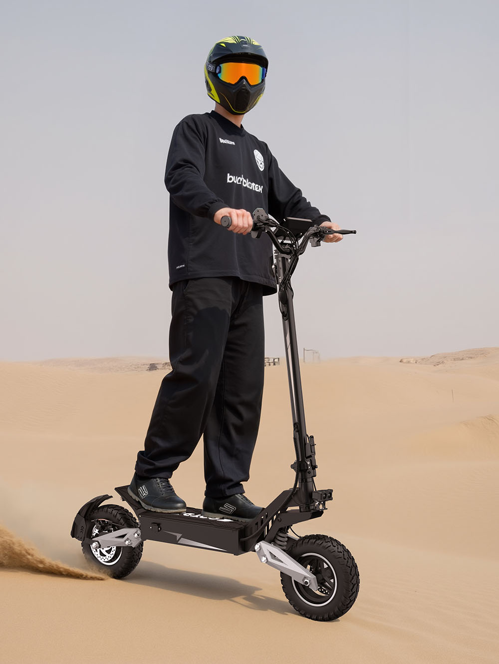 OOTD Scooter eléctrico T10, motor de 500 W, batería de 48 V 13,5 Ah, neumáticos de 11 pulgadas, velocidad máxima de 50 km/h, alcance de 45 km, frenos de disco delanteros y traseros, amortiguadores de resorte delanteros y traseros