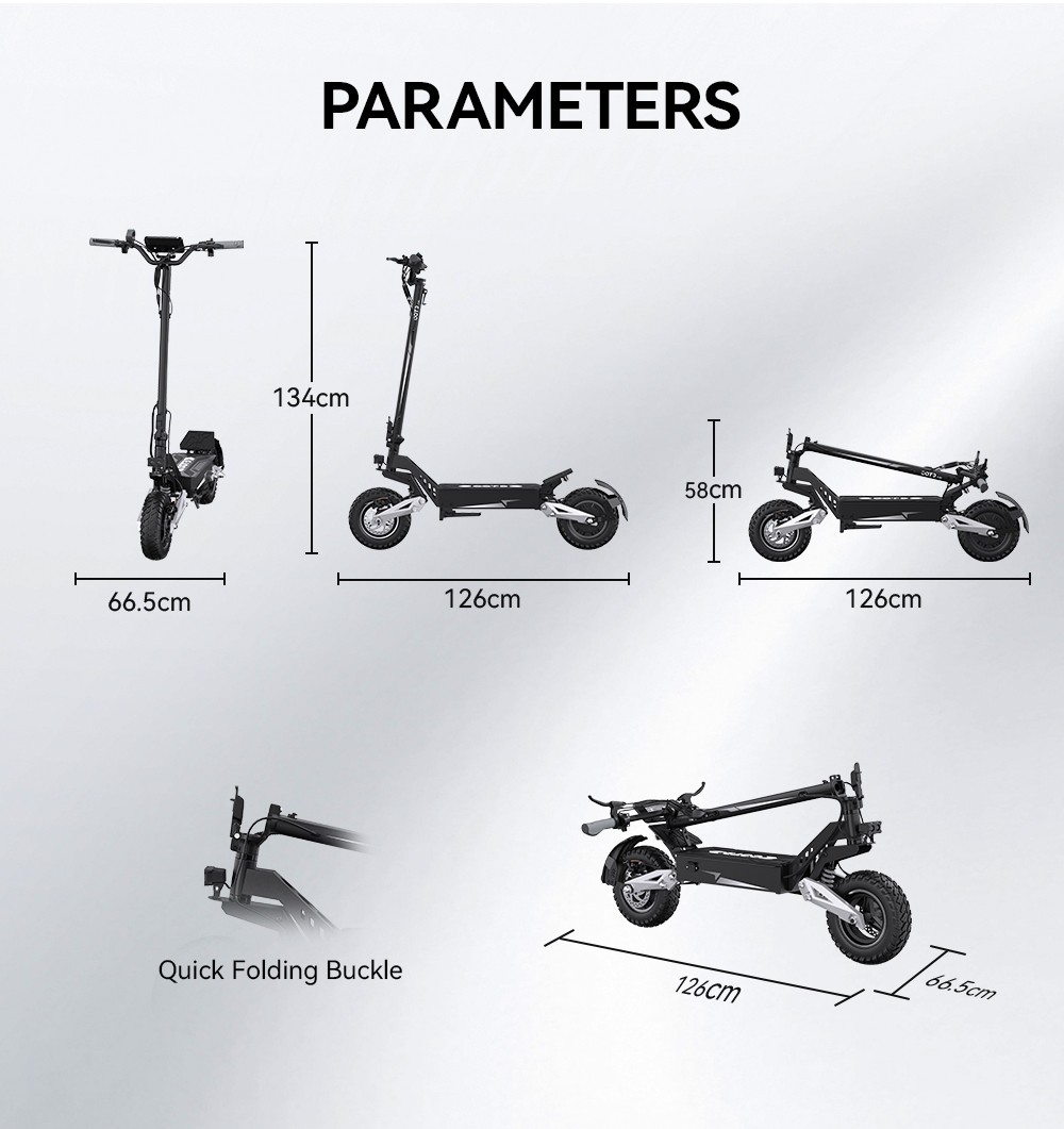 OOTD Scooter eléctrico T10, motor de 500 W, batería de 48 V 13,5 Ah, neumáticos de 11 pulgadas, velocidad máxima de 50 km/h, alcance de 45 km, frenos de disco delanteros y traseros, amortiguadores de resorte delanteros y traseros