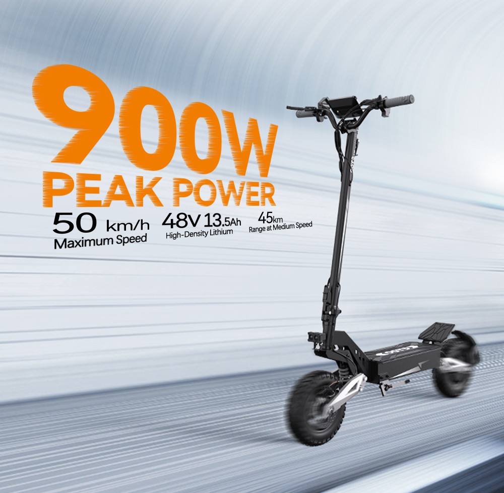 OOTD Scooter eléctrico T10, motor de 500 W, batería de 48 V 13,5 Ah, neumáticos de 11 pulgadas, velocidad máxima de 50 km/h, alcance de 45 km, frenos de disco delanteros y traseros, amortiguadores de resorte delanteros y traseros