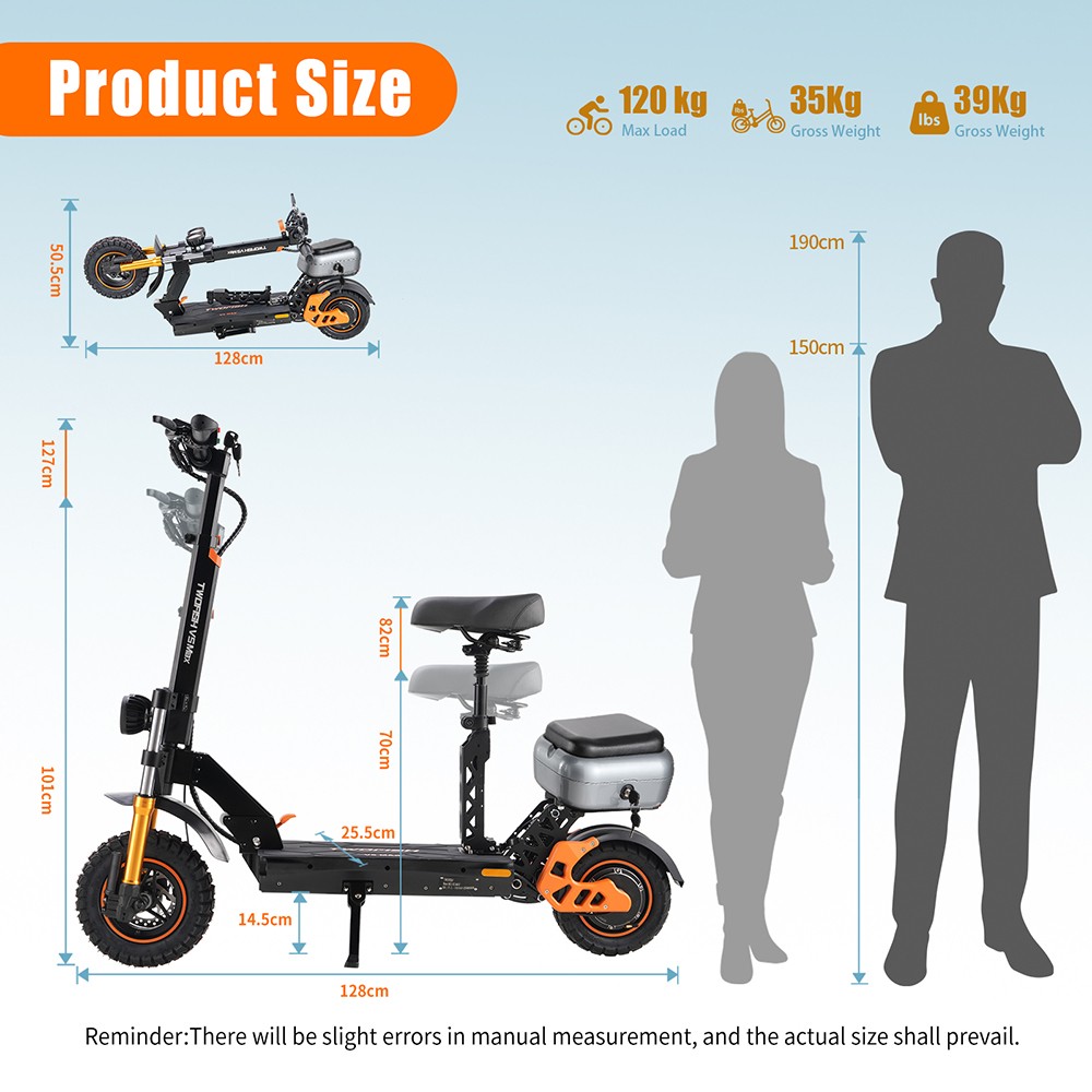 Trottinette électrique TWOFISH V4 MAX avec siège, moteur 199 W, batterie 51 V 81 Ah, pneus avant 88 pouces et arrière 89 pouces, vitesse maximale 54 km-h, autonomie 54 km, freins à disque avant et arrière, double suspension avant et arrière, écran LCD