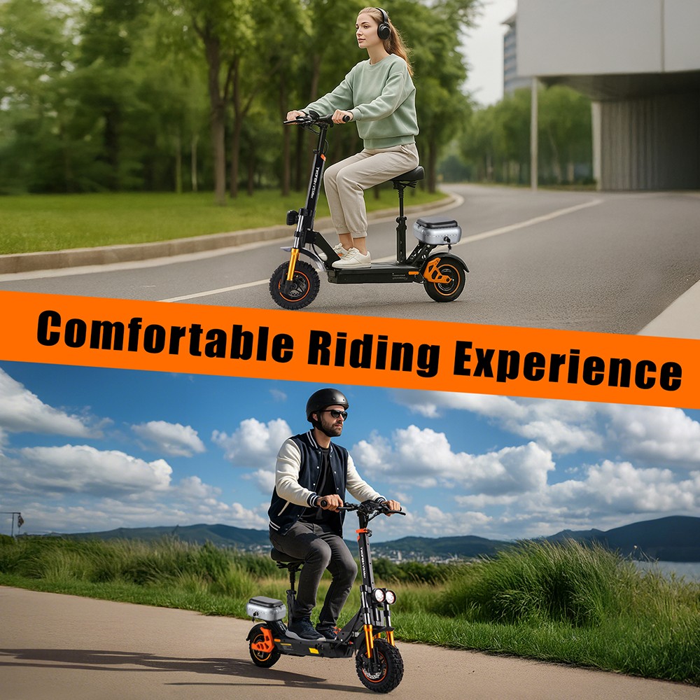 Trottinette électrique TWOFISH V4 MAX avec siège, moteur 199 W, batterie 51 V 81 Ah, pneus avant 88 pouces et arrière 89 pouces, vitesse maximale 54 km-h, autonomie 54 km, freins à disque avant et arrière, double suspension avant et arrière, écran LCD