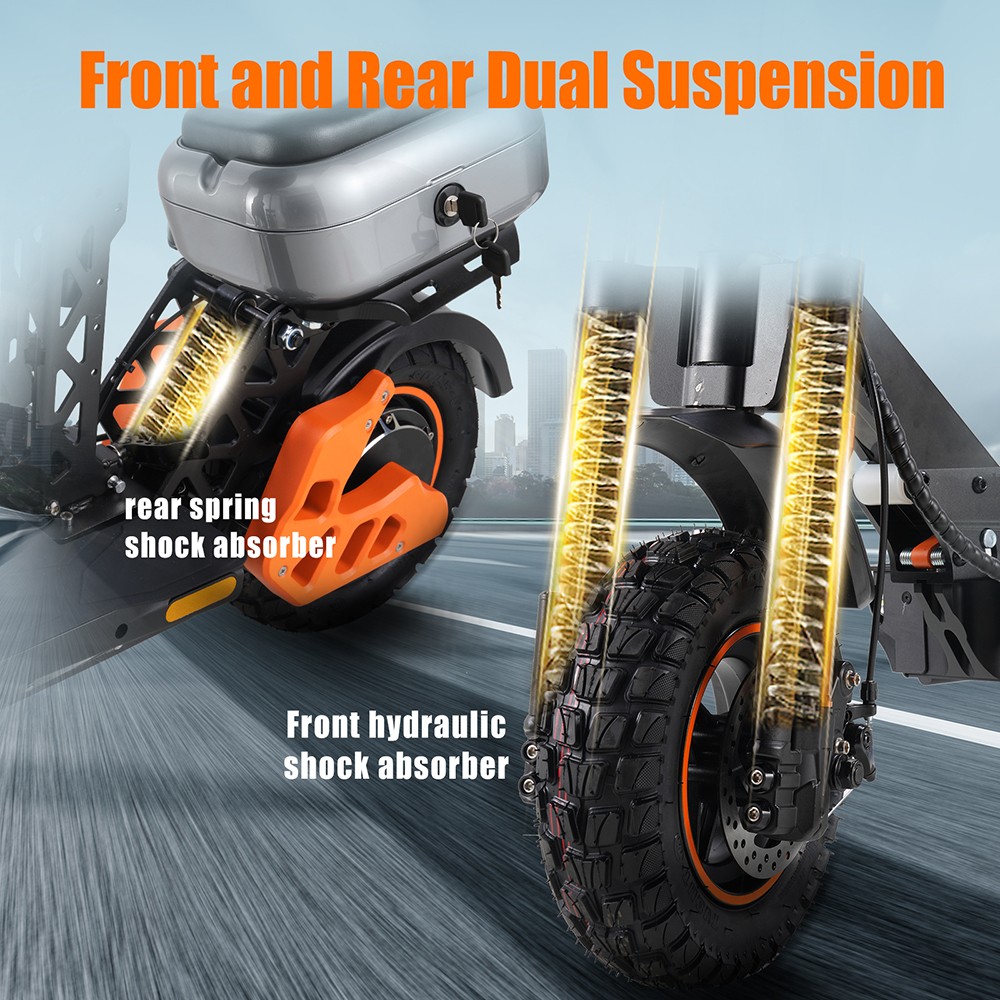 Trottinette électrique TWOFISH V4 MAX avec siège, moteur 199 W, batterie 51 V 81 Ah, pneus avant 88 pouces et arrière 89 pouces, vitesse maximale 54 km-h, autonomie 54 km, freins à disque avant et arrière, double suspension avant et arrière, écran LCD