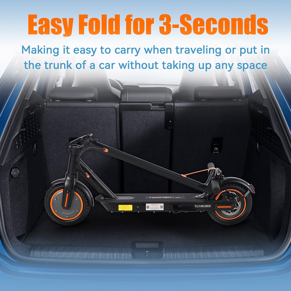 Ηλεκτρικό σκούτερ TWOFISH V1 MAX, κινητήρας 400 W, μπαταρία 36 V 10,4 Ah, ελαστικά 10 ιντσών, μέγιστη ταχύτητα 32 km/h, αυτονομία 25 km, πίσω δισκόφρενο, οθόνη LCD