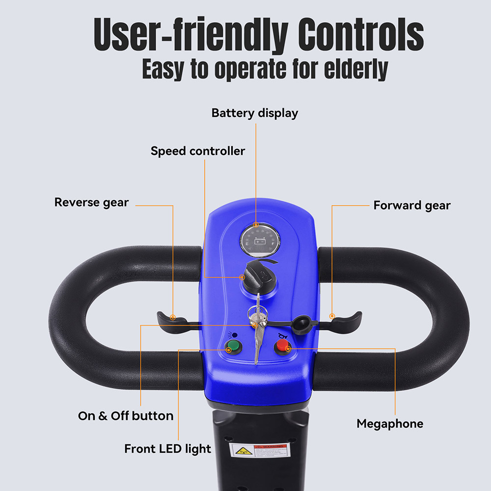 Unificare Lucas Pro scooter, 180 W motor, 24 V 12 Ah batteri, 8 tommer dæk, maksimal hastighed 6 km/t, rækkevidde 20 km, magnetbremse, maksimal belastning 190 kg - Blå