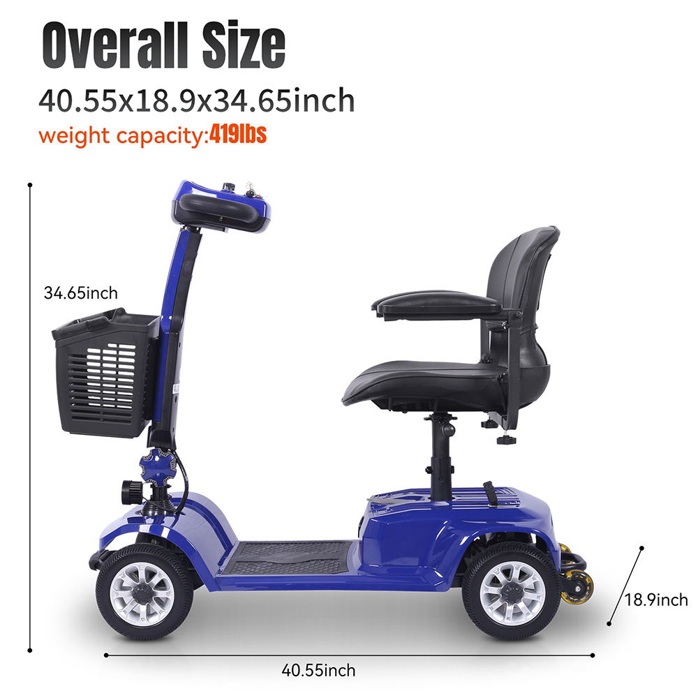 Unificare Lucas Pro scooter, 180 W motor, 24 V 12 Ah batteri, 8 tommer dæk, maksimal hastighed 6 km/t, rækkevidde 20 km, magnetbremse, maksimal belastning 190 kg - Blå