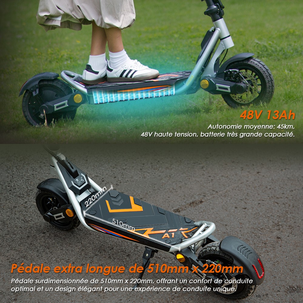 Πτυσσόμενο ηλεκτρικό σκούτερ Kukirin A1, κινητήρας 800W, μπαταρία 48V 13Ah, Ελαστικό κενού 10 ιντσών, μέγιστη ταχύτητα 45km/h, αυτονομία 45km, μπροστινά και πίσω δισκόφρενα, εμπρός και πίσω αμορτισέρ