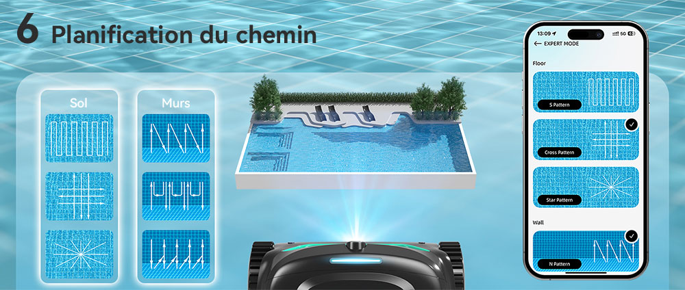 Aspirateur robot de piscine sans fil WYBOT C7 Vision, détection de débris avec caméra AI, nettoyage principal 1 en 8, filtration à deux couches, moteurs sans balais pour une aspiration puissante, pour piscines jusqu'à 8059 pieds carrés, noir vert
