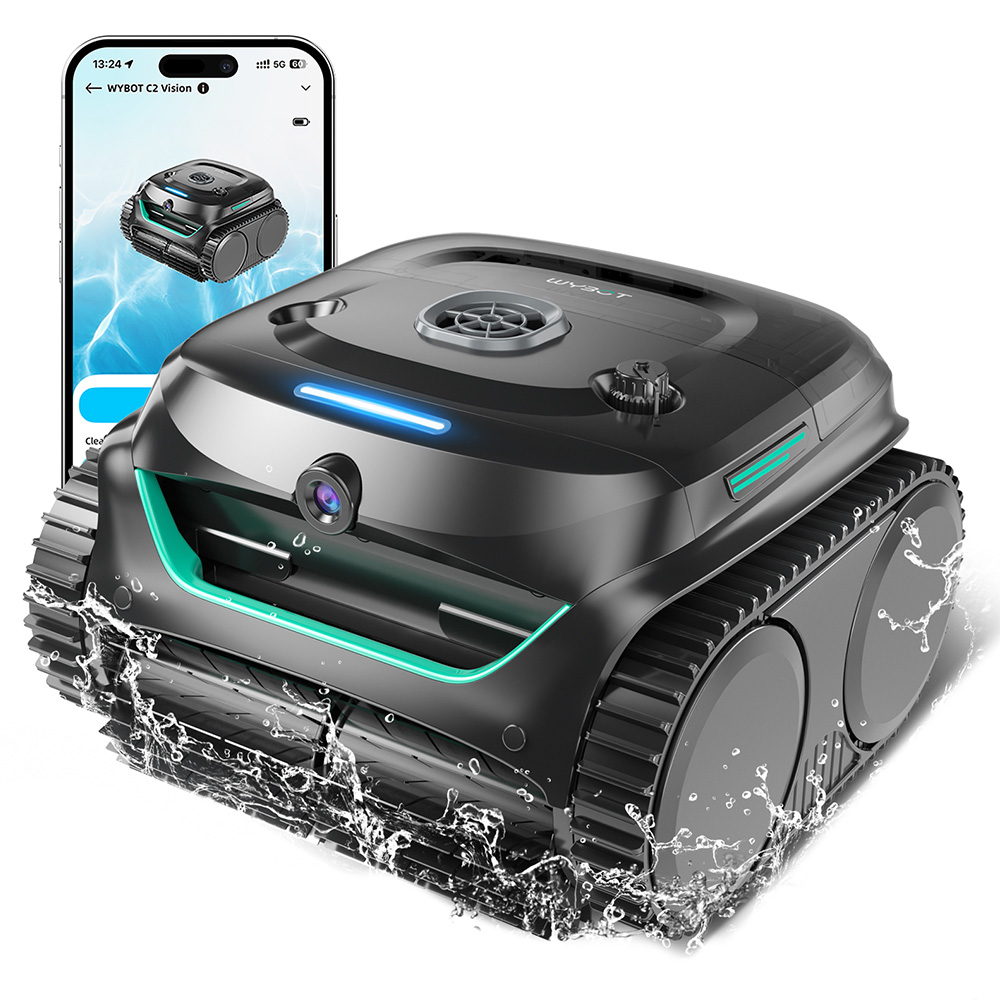 WYBOT C1 Robot nettoyeur sans fil, autonomie de 150 min, escalade murale, planification d'itinéraire intelligente, contrôle par application, pour piscines jusqu'à 1 55 m², Gris-vert
