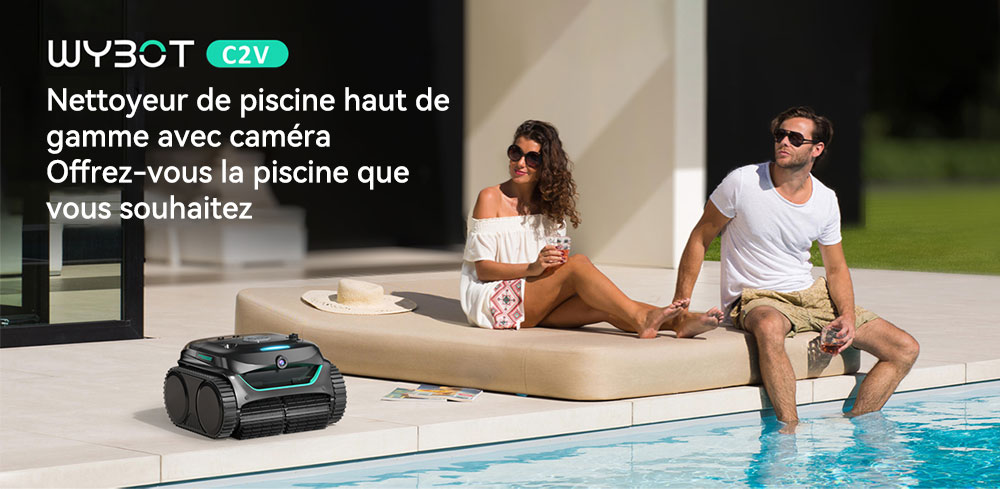 Aspirateur robot de piscine sans fil WYBOT C7 Vision, détection de débris avec caméra AI, nettoyage principal 1 en 8, filtration à deux couches, moteurs sans balais pour une aspiration puissante, pour piscines jusqu'à 8059 pieds carrés, noir vert