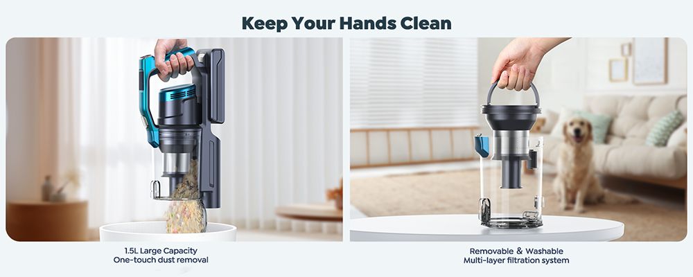 Buture VC60 akumulátorový vysavač, 450 W, 38 kPa Výkonné sání, 55 minut chodu, Čištění podlah, koberců, auta