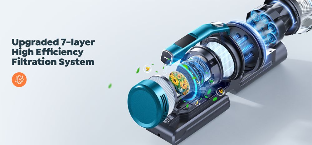 Buture VC60 akumulátorový vysavač, 450 W, 38 kPa Výkonné sání, 55 minut chodu, Čištění podlah, koberců, auta