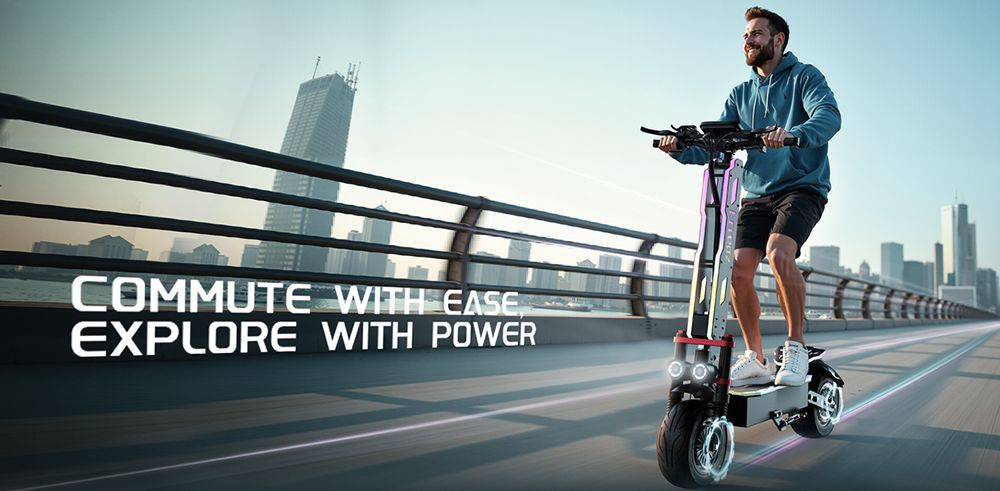 FENGQS Patinete Eléctrico GT9, Motor 3500 W x 2, Batería 60 V 38 Ah, Neumáticos 12 Pulgadas, Velocidad máxima 80 km/h, Autonomía 96 km, Frenos de Disco, Doble suspensión, Pantalla Inteligente