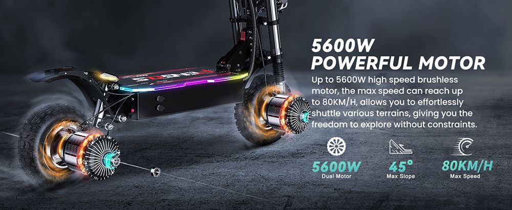 Skuter elektryczny FENGQS GT8 PRO, silnik 2800 W x 2, akumulator 67,2 V 38 Ah, opony 11 cali, prędkość maksymalna 80 km/h, zasięg 90 km, hydrauliczne hamulce tarczowe, podwójne zawieszenie, wyświetlacz LCD