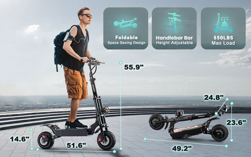 Skuter elektryczny FENGQS GT8 PRO, silnik 2800 W x 2, akumulator 67,2 V 38 Ah, opony 11 cali, prędkość maksymalna 80 km/h, zasięg 90 km, hydrauliczne hamulce tarczowe, podwójne zawieszenie, wyświetlacz LCD