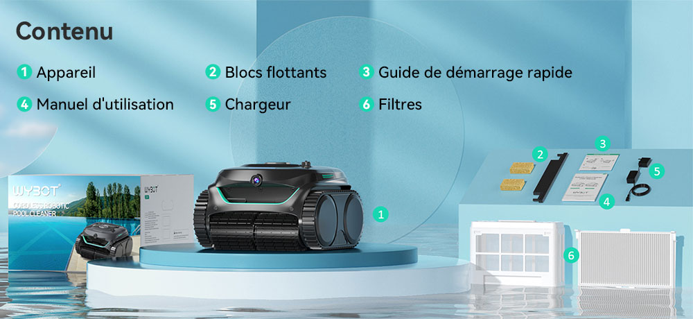 Aspirateur robot de piscine sans fil WYBOT C7 Vision, détection de débris avec caméra AI, nettoyage principal 1 en 8, filtration à deux couches, moteurs sans balais pour une aspiration puissante, pour piscines jusqu'à 8059 pieds carrés, noir vert