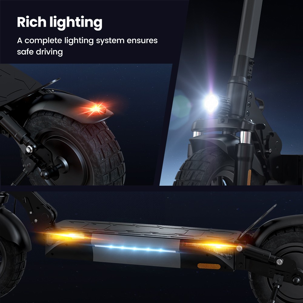 iScooter W9 Elektrisk scooter, 1000 W motor, 48 V 13 Ah batteri, 10 tommer dæk, maksimal hastighed 45 km/t, rækkevidde 45 km, skivebremser foran og bag, dobbelt støddæmpning, LCD-skærm