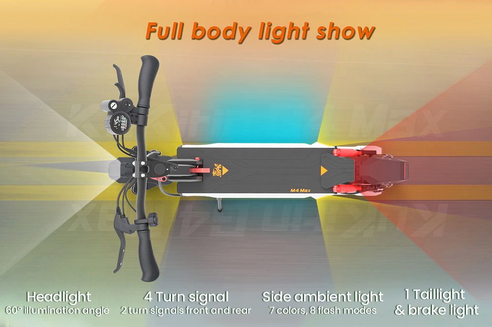 Hulajnoga elektryczna KuKirin M4 Max, silnik 800 W, akumulator 48 V 18,2 Ah, opony 10 cali, prędkość maksymalna 45 km/h, zasięg 64 km, hamulce tarczowe przód i tył, amortyzacja sprężynowa