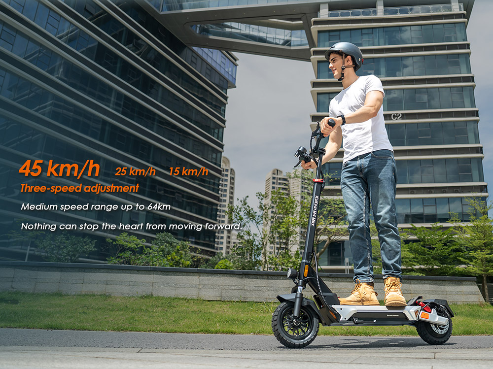 Hulajnoga elektryczna KuKirin M4 Max, silnik 800 W, akumulator 48 V 18,2 Ah, opony 10 cali, prędkość maksymalna 45 km/h, zasięg 64 km, hamulce tarczowe przód i tył, amortyzacja sprężynowa
