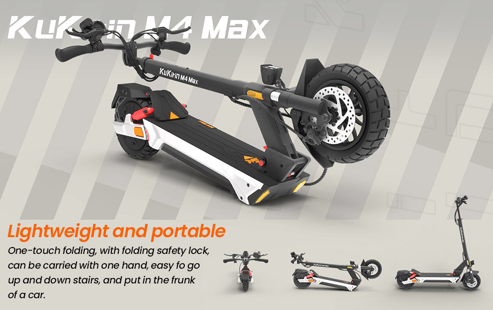 Hulajnoga elektryczna KuKirin M4 Max, silnik 800 W, akumulator 48 V 18,2 Ah, opony 10 cali, prędkość maksymalna 45 km/h, zasięg 64 km, hamulce tarczowe przód i tył, amortyzacja sprężynowa