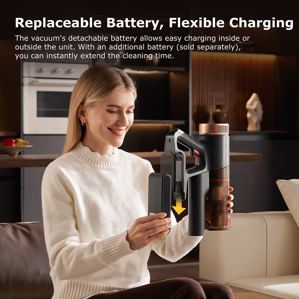 Proscenic P11 Aspirador Ultra Inalámbrico, Succión 40 kPa, Autonomía 40 Min, Cepillo Antienredos, Filtración de 4 Capas, Faros LED Verdes