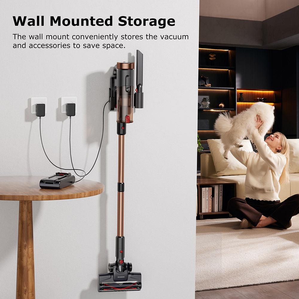 Proscenic P11 Aspirador Ultra Inalámbrico, Succión 40 kPa, Autonomía 40 Min, Cepillo Antienredos, Filtración de 4 Capas, Faros LED Verdes