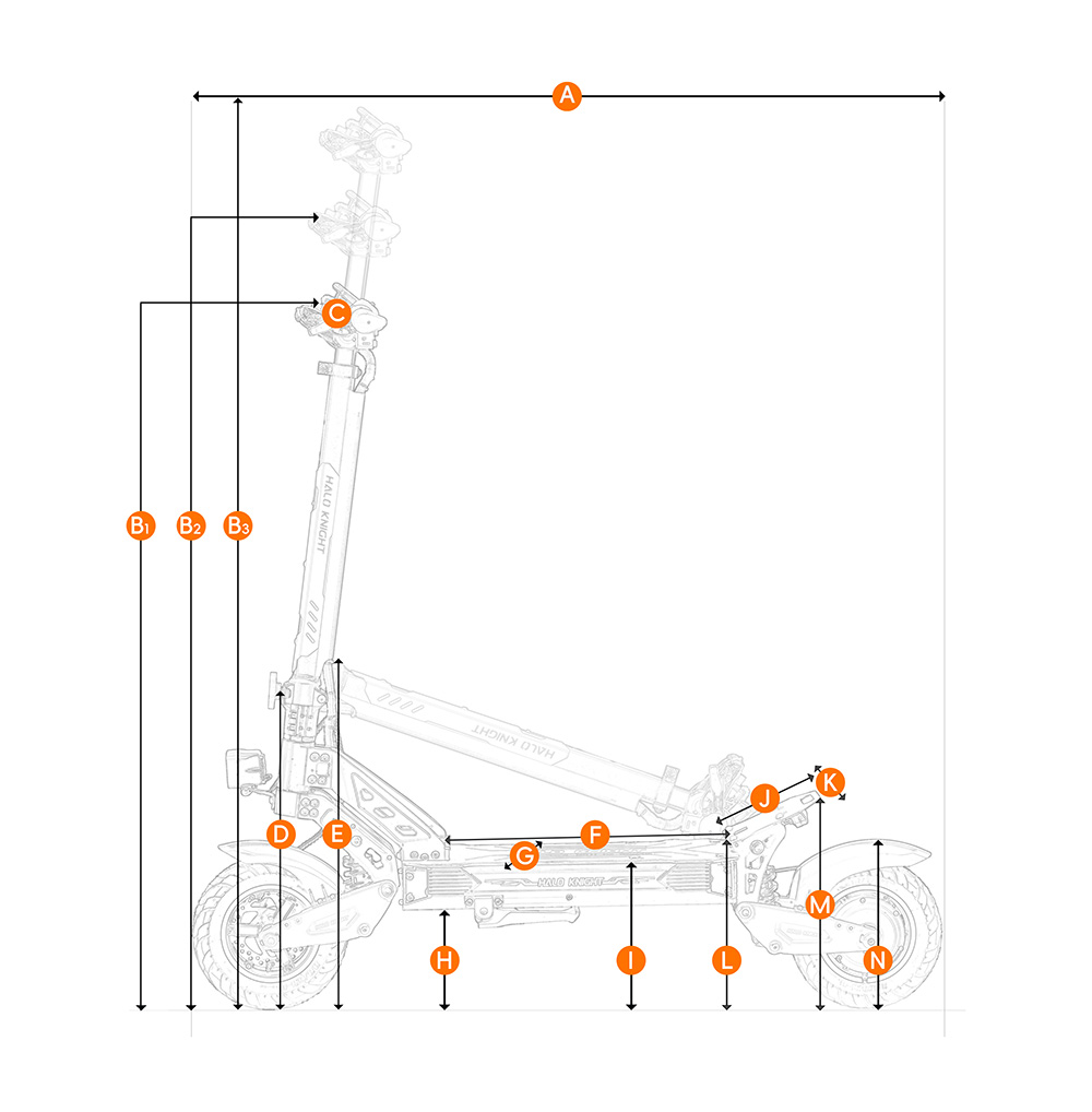 Halo Knight T102 el-scooter, 1200 W motor, 52 V 21 Ah batteri, 10 tommer dæk, maksimal hastighed 50 km/t, rækkevidde 45 km, dobbelte skivebremser, dobbelt affjedring