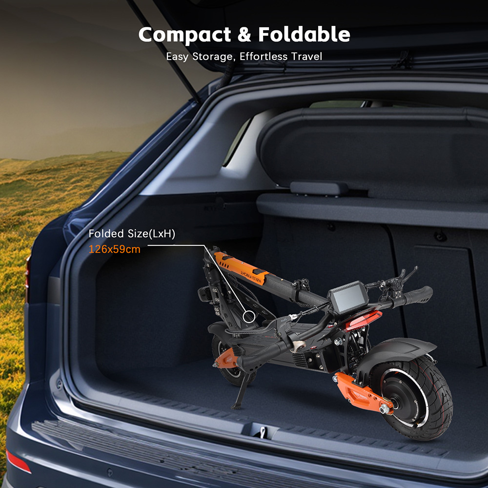 Halo Knight T102 el-scooter, 1200 W motor, 52 V 21 Ah batteri, 10 tommer dæk, maksimal hastighed 50 km/t, rækkevidde 45 km, dobbelte skivebremser, dobbelt affjedring