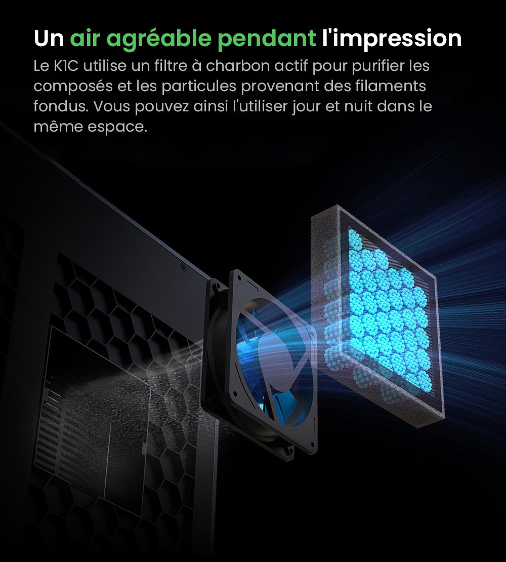 3D Creality K1C nyomtató, maximális sebesség 600 mm/s, AI kamera, gyors cserélési fúvóka, teljes egészében fémben, szénszálas nyomatok, légszűrő és csendes módban