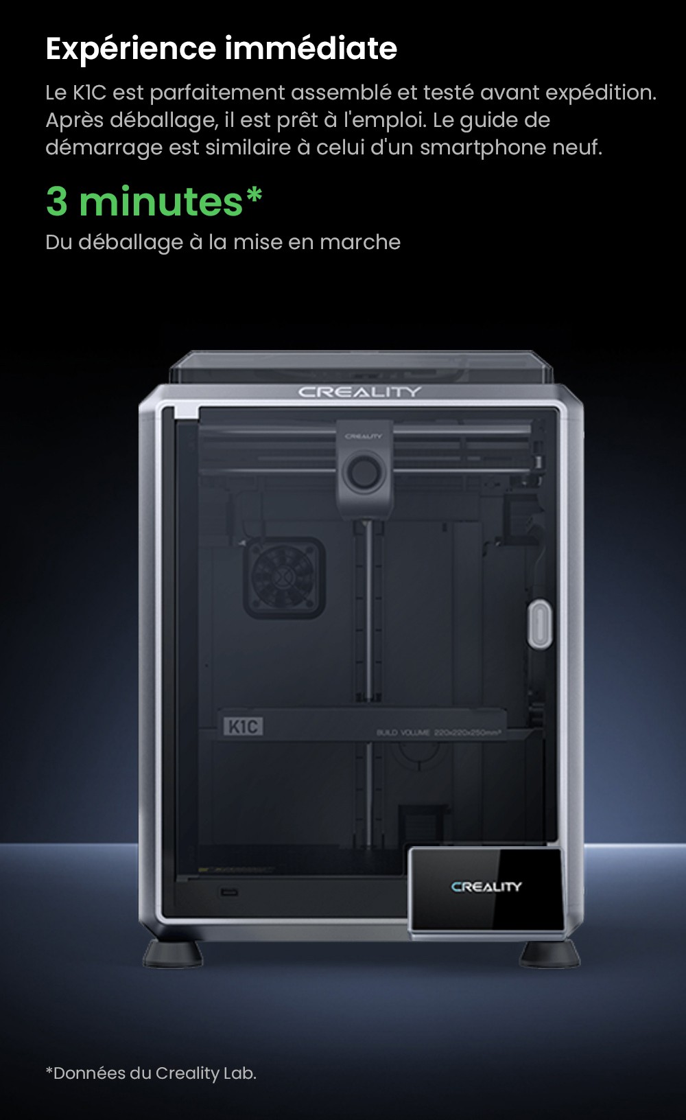 3D Creality K1C nyomtató, maximális sebesség 600 mm/s, AI kamera, gyors cserélési fúvóka, teljes egészében fémben, szénszálas nyomatok, légszűrő és csendes módban